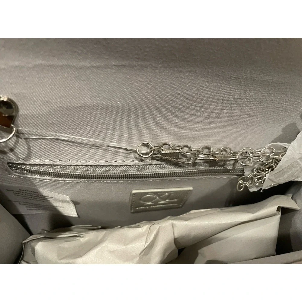 Brand New CXL by Christian Lacroix Paris Caviar Clutch Silver Detachable Chain‎